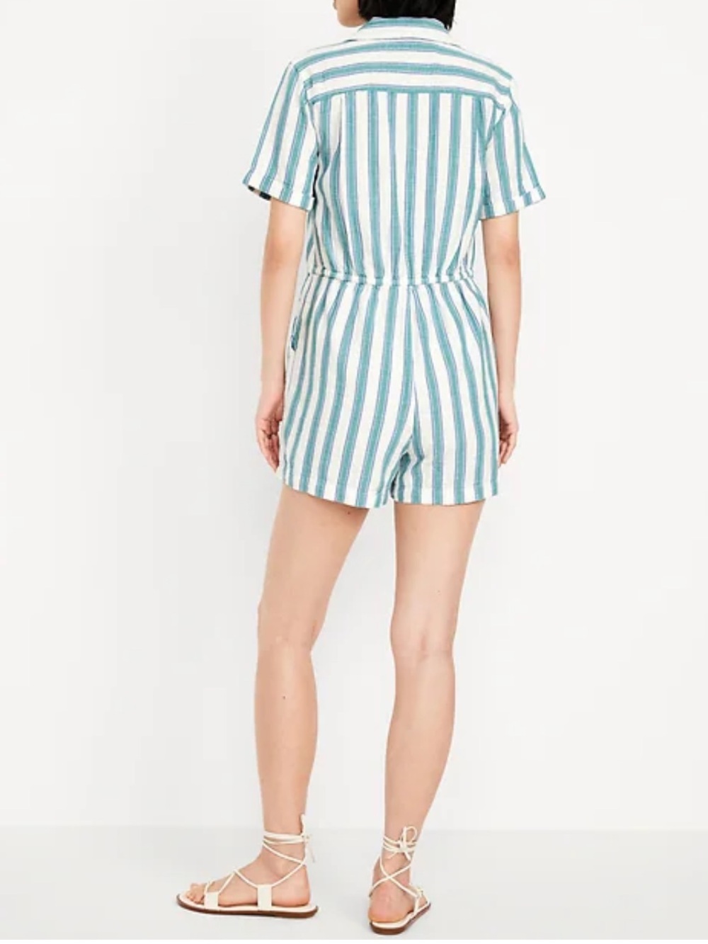 Beachy 90’s inspired Button UP Romper, Crinkle Gauze 100% Cotton B3 - Picture 3 of 8